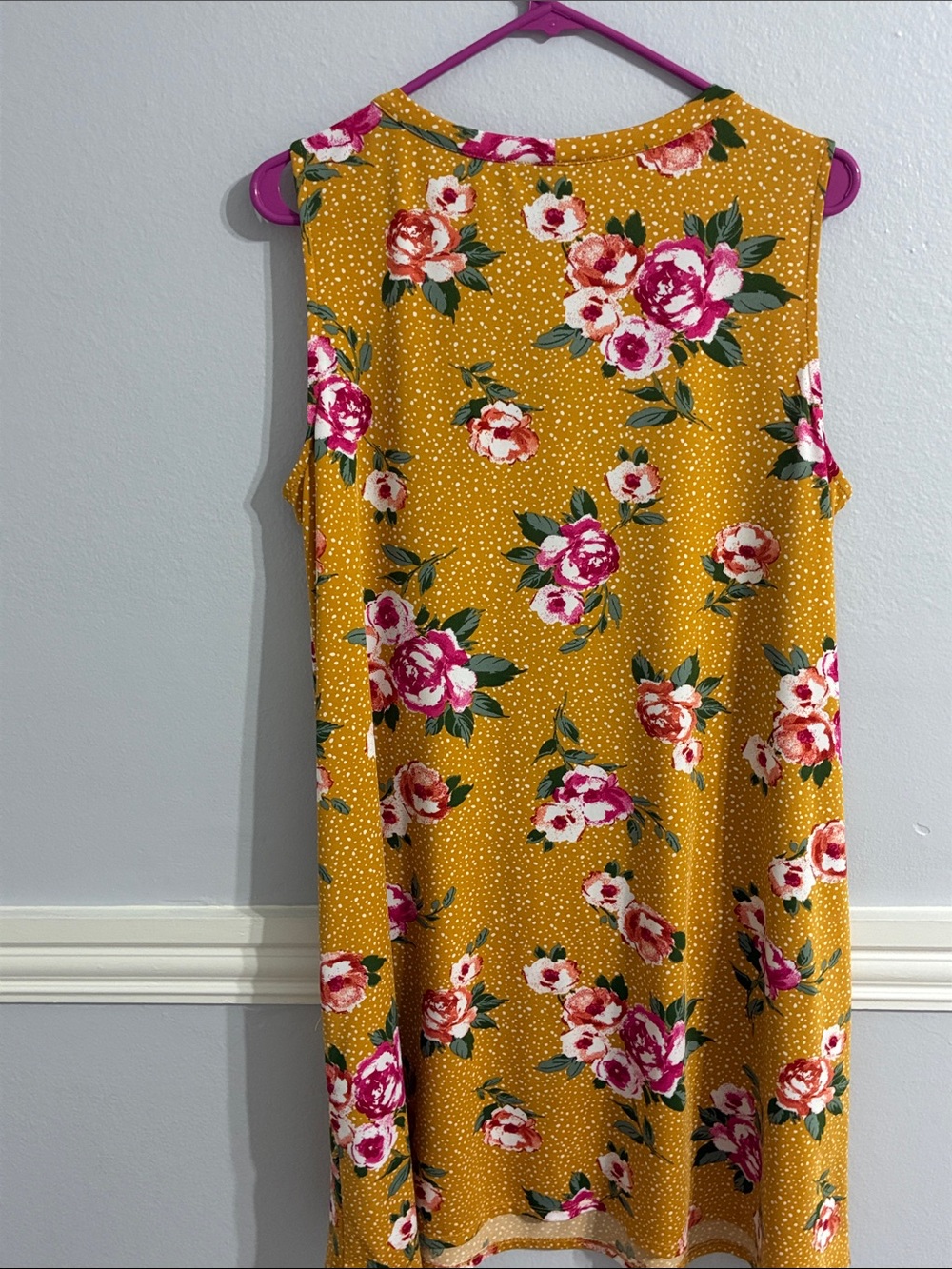 Apt. 9 Mustard Floral Sleeveless A-Line Dress with Pockets & Keyholes - Size L - Picture 9 of 12